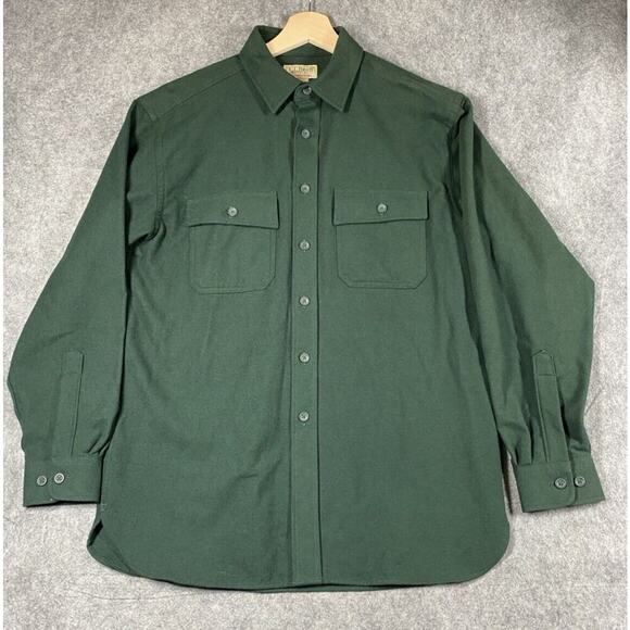 Ll Bean Shirt Men's Medium Green Long Sleeve Chamois Cloth Vintage - Picture 1 of 13